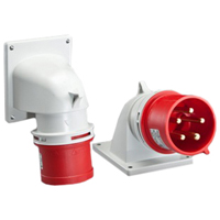 Pin and Sleeve Inlet Devices 888-2769-NS IEC 60309 Surface Mount Inlet Down Angled Type, IP44 Rated, 30A 200-415V, 32A 220/380-240/415V, 6H, IEC 309 International Pin and Sleeve Devices 